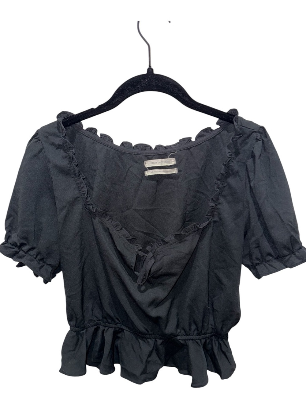 Urban Outfitters Black Sweetheart Neck Puff Sleeve Peplum Top Large - Picture 3 of 6